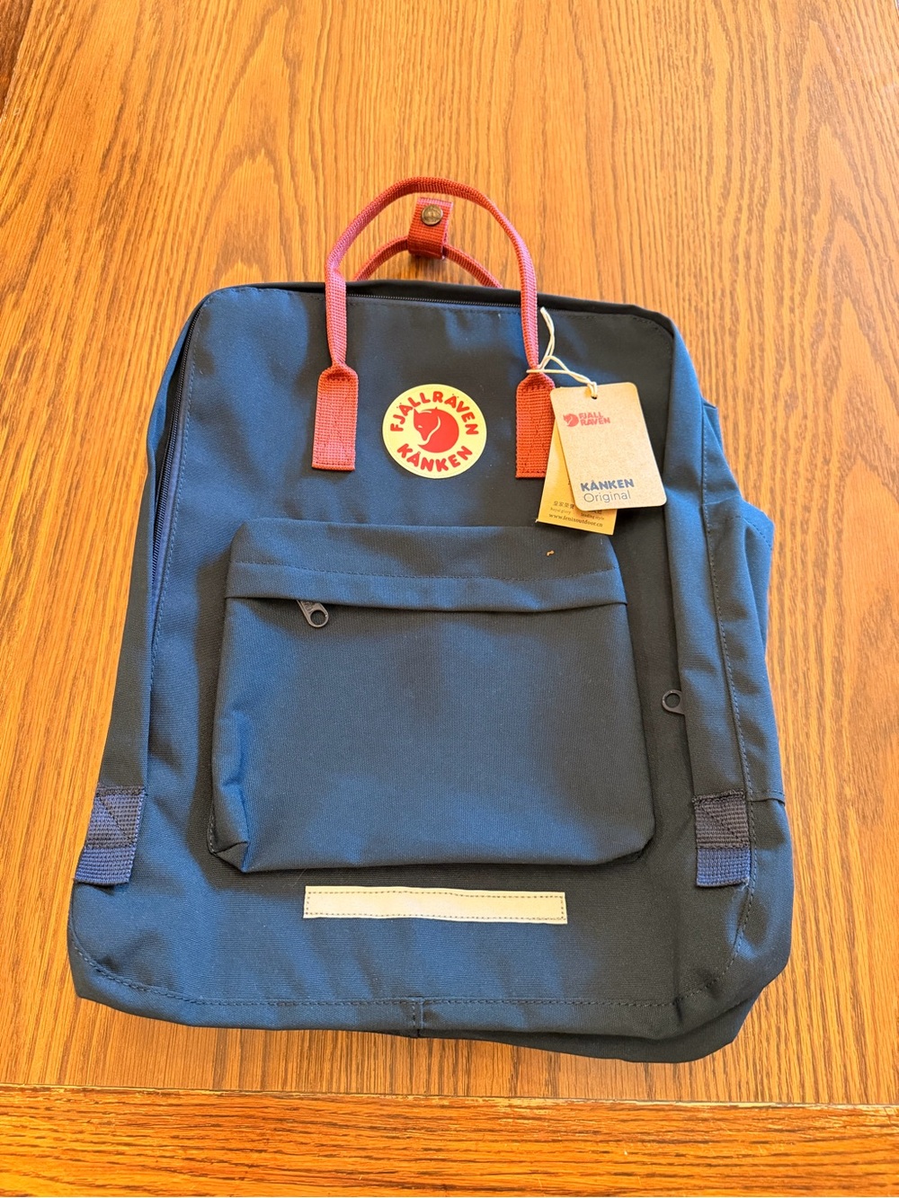 Fjallraven Kanken Navy Backpack with Red Handles